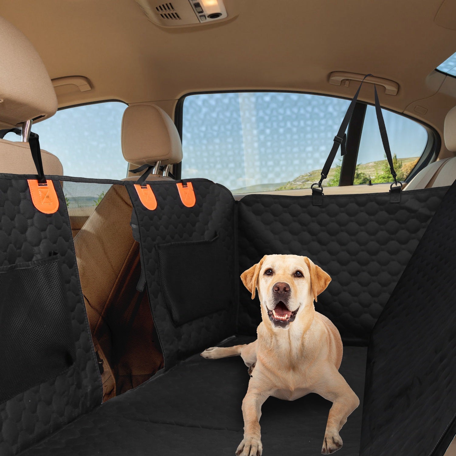 Dog Car Back Seat Cover with Zipper Mesh Window – Waterproof 600D