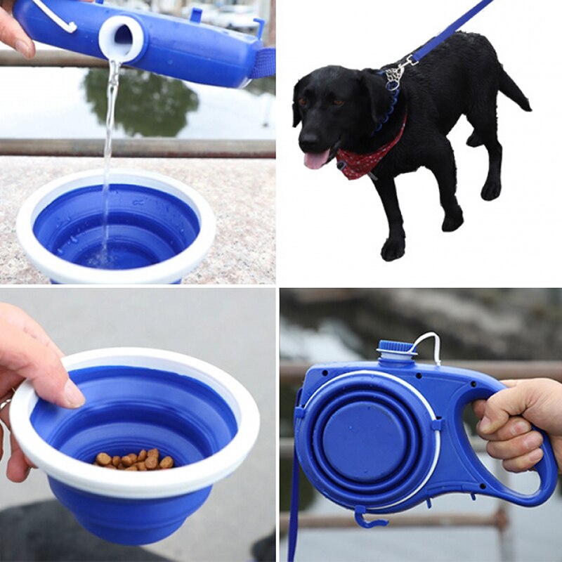 Dog Leash with Water Bottle & Cup Set – Available in Red, Black & Blue