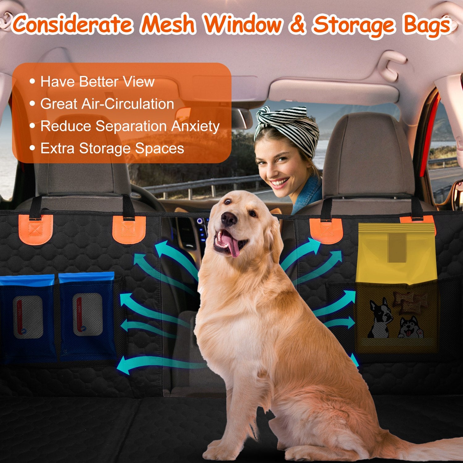 Dog Car Back Seat Cover with Zipper Mesh Window – Waterproof 600D