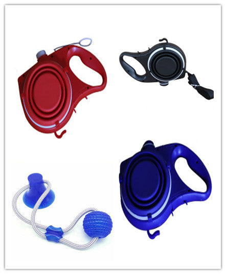 Dog Leash with Water Bottle & Cup Set – Available in Red, Black & Blue