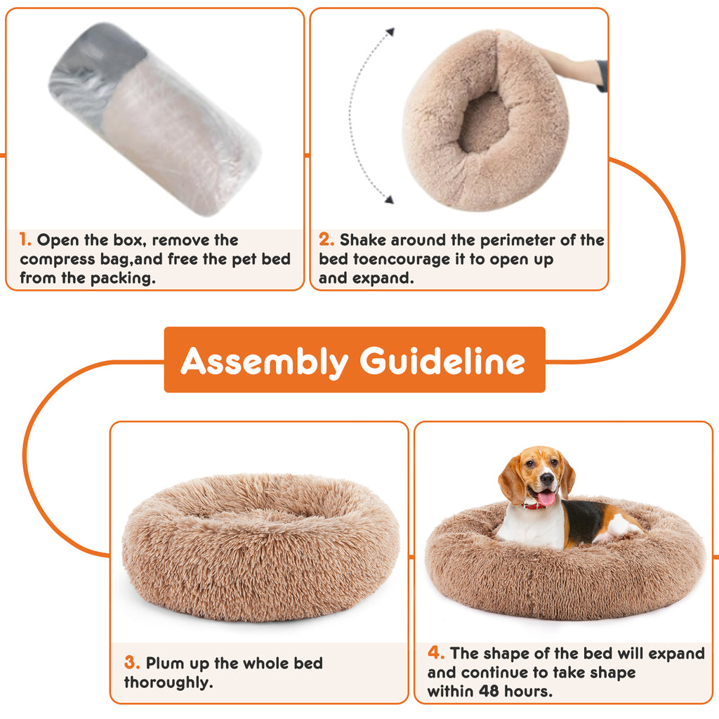 Round Fluffy Plush Pet Bed – Anti-Slip Faux Fur, 4 Sizes
