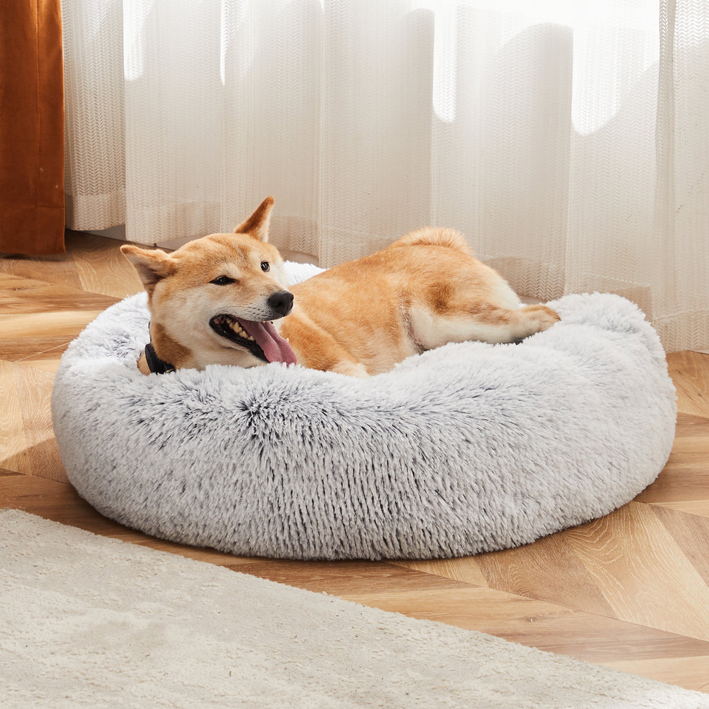 Round Fluffy Plush Pet Bed – Anti-Slip Faux Fur, 4 Sizes