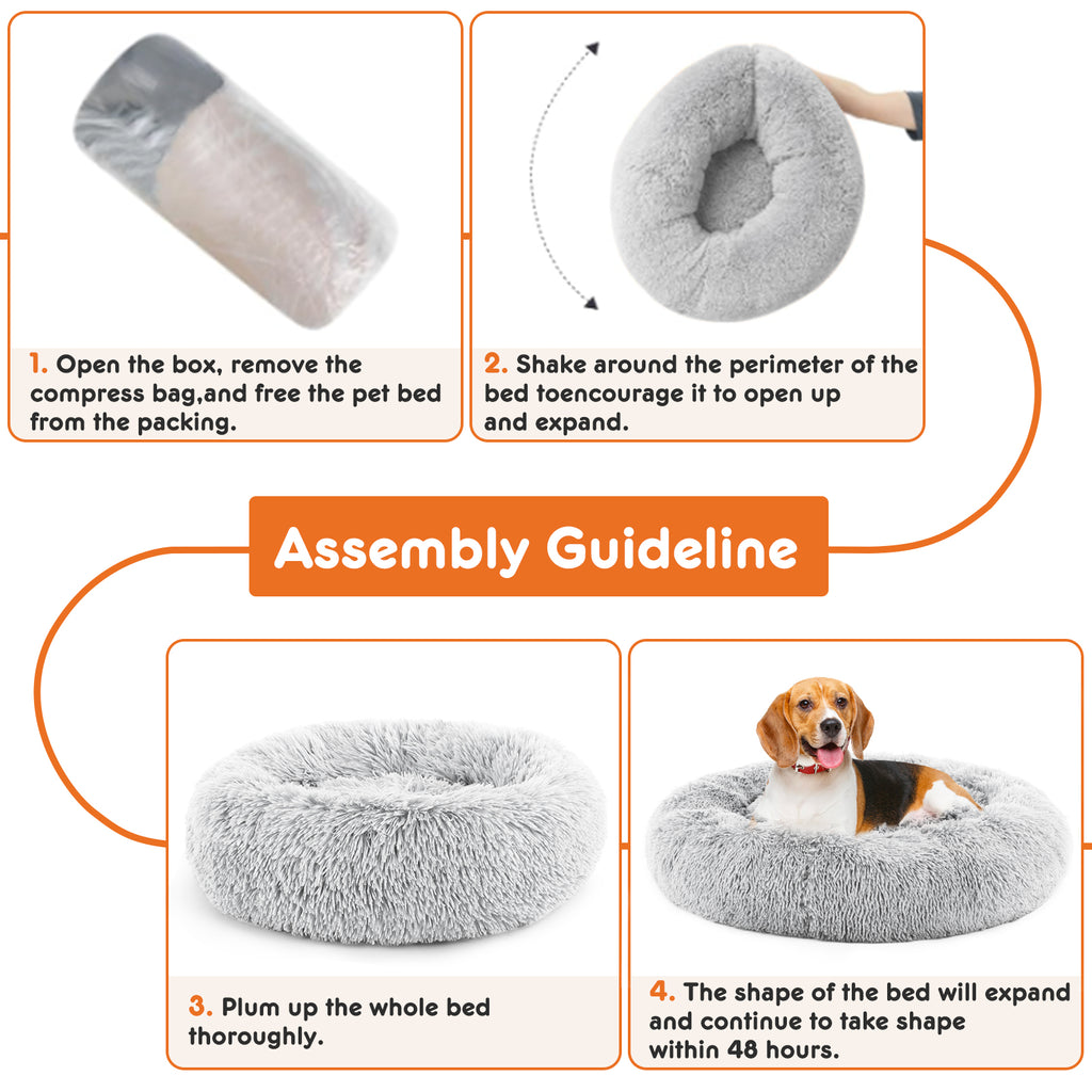 Round Fluffy Plush Pet Bed – Anti-Slip Faux Fur, 4 Sizes