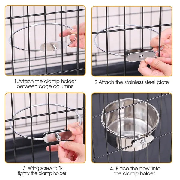 Stainless Steel Cage Bowl with Clamp Holder – Food & Water