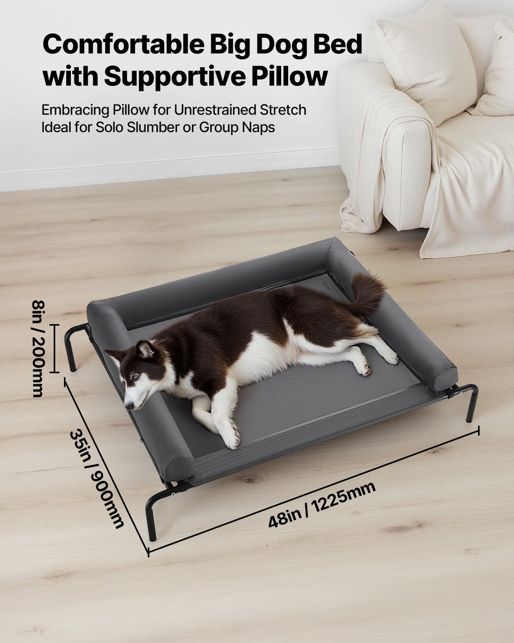 Elevated Dog Bed For Large Dog Portable Raised Dog Cot With Pillow XL Gray