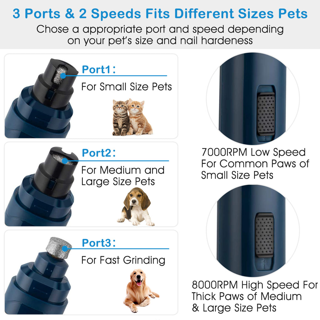 Quiet USB Rechargeable Pet Nail Grinder – 2-Speed for Dogs & Cats