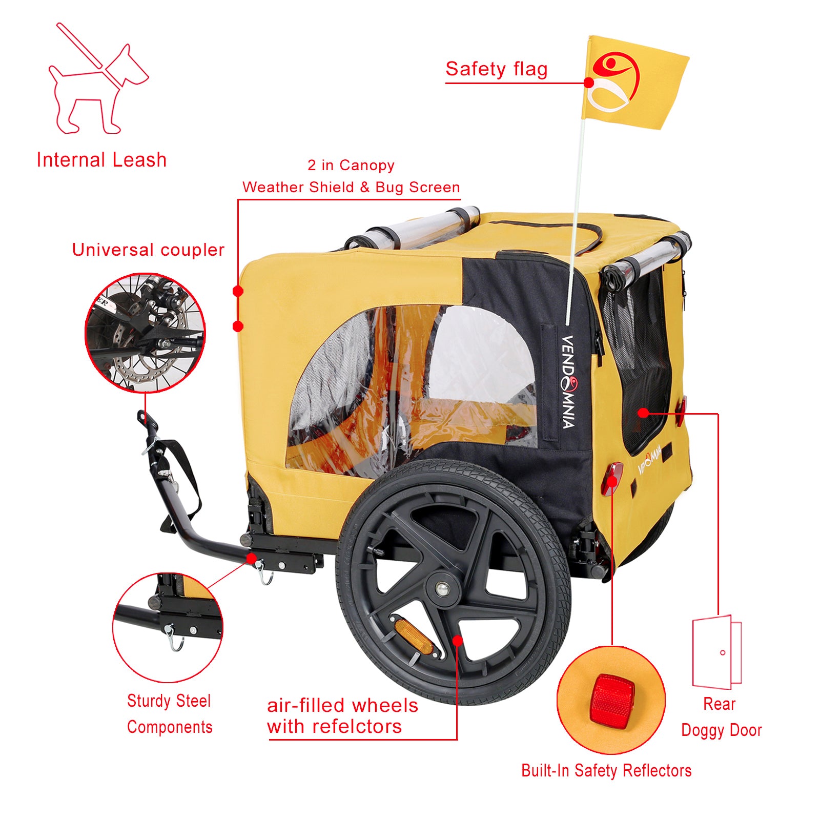 Heavy-Duty Foldable Dog Bicycle Trailer & Pet Stroller – Up to 88 lbs