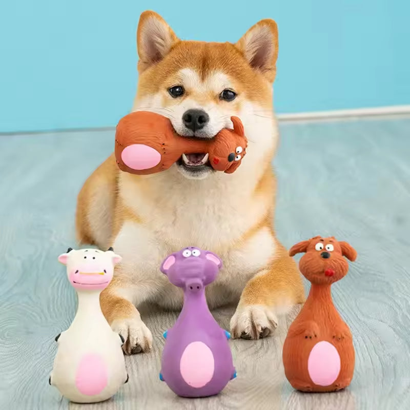 4-Pack Squeaky Latex Dog Chew Toys – Cartoon Animal Shapes