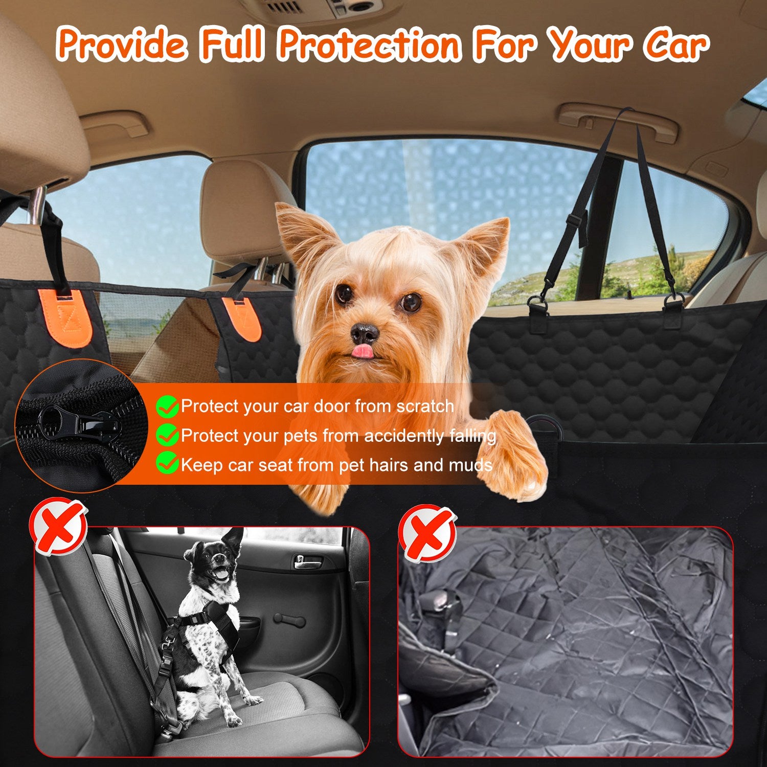 Dog Car Back Seat Cover with Zipper Mesh Window – Waterproof 600D