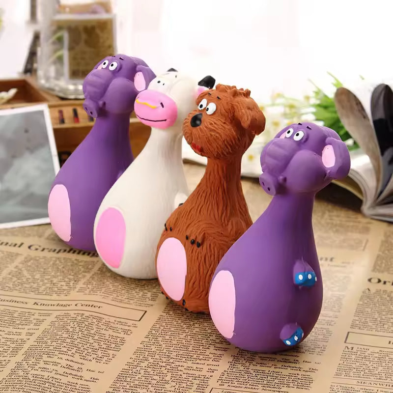 4-Pack Squeaky Latex Dog Chew Toys – Cartoon Animal Shapes