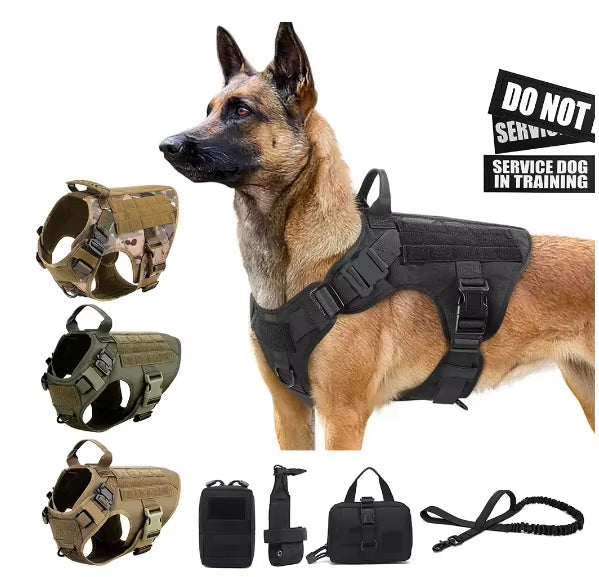 Tactical Dog Harness & Leash Set – No-Pull Nylon Vest