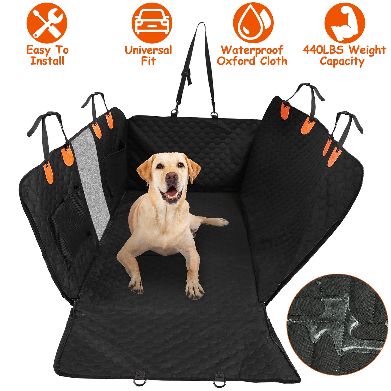 Dog Car Back Seat Cover with Zipper Mesh Window – Waterproof 600D