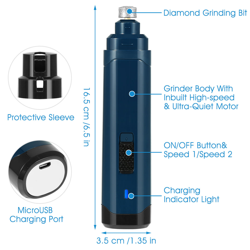Quiet USB Rechargeable Pet Nail Grinder – 2-Speed for Dogs & Cats