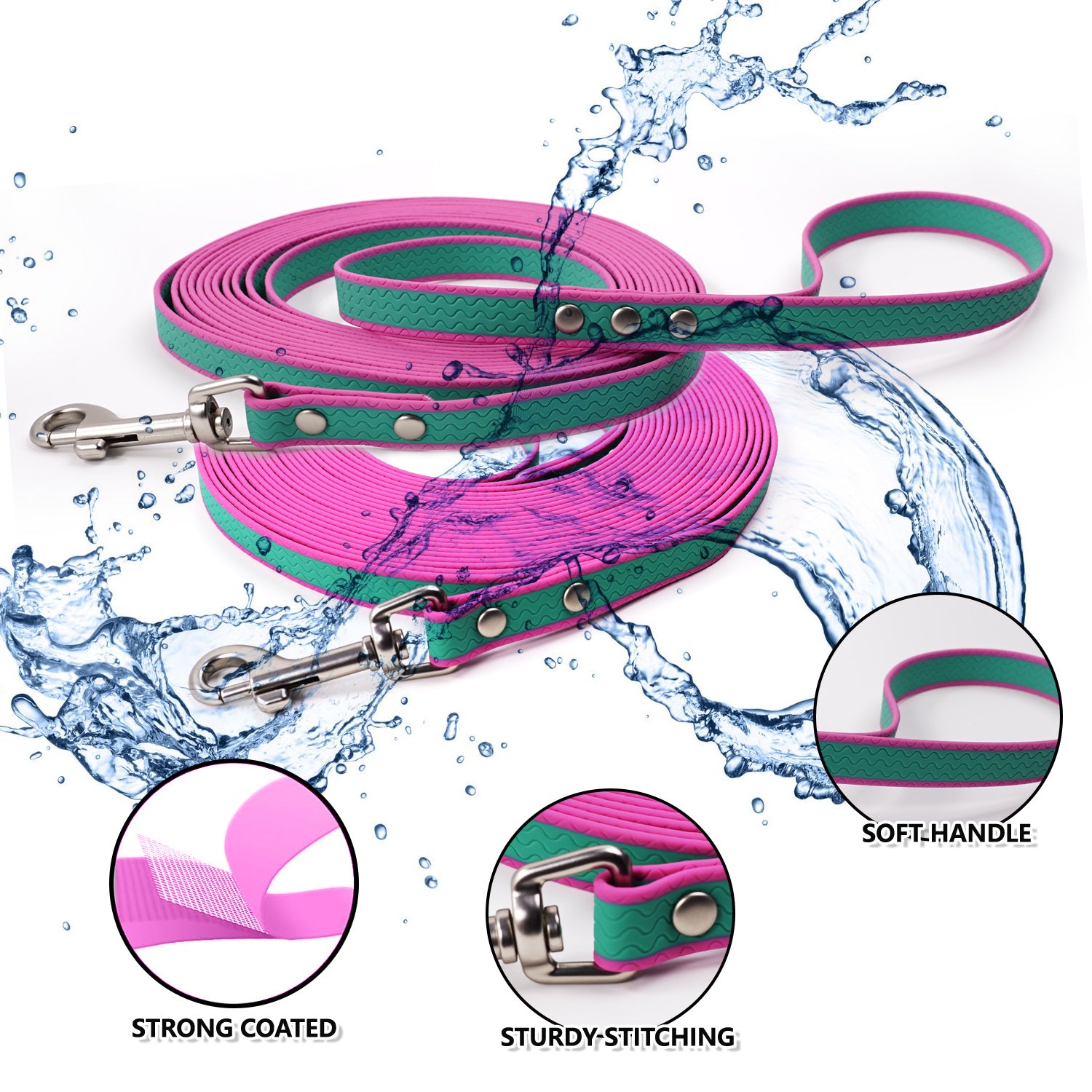 Waterproof PVC Dog Training Leash – Two-Color, Multiple Lengths