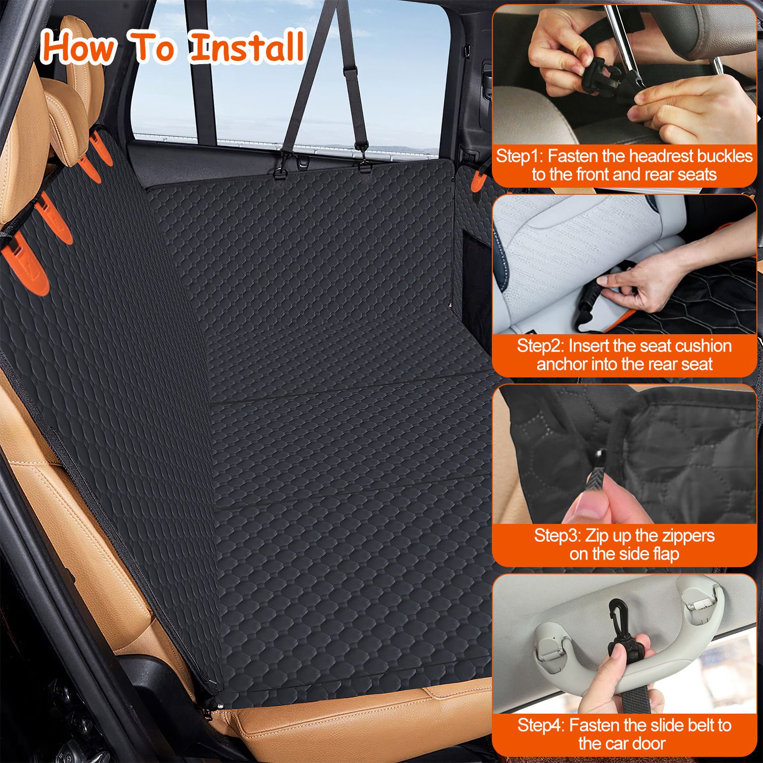 Dog Car Back Seat Cover with Zipper Mesh Window – Waterproof 600D