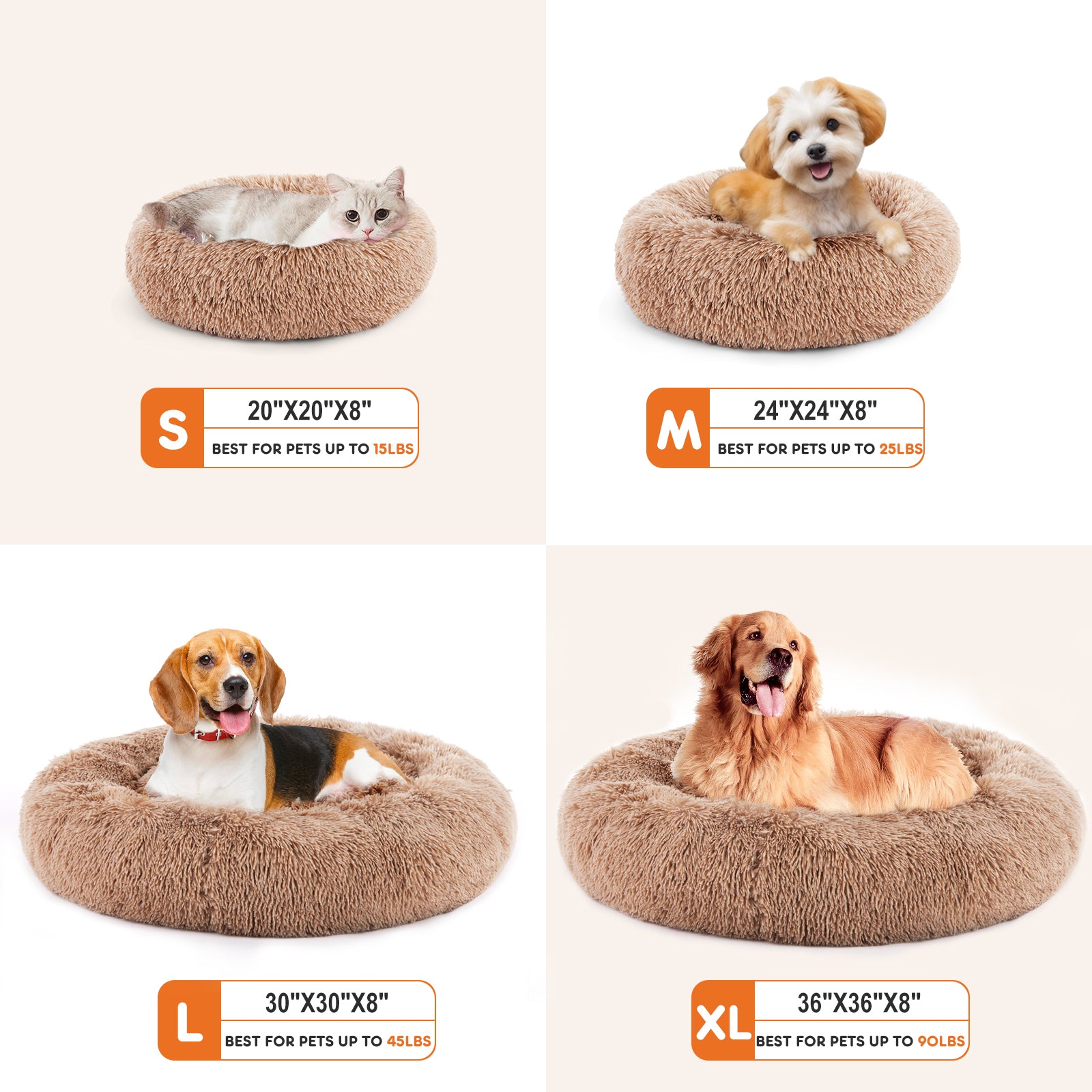 Round Fluffy Plush Pet Bed – Anti-Slip Faux Fur, 4 Sizes