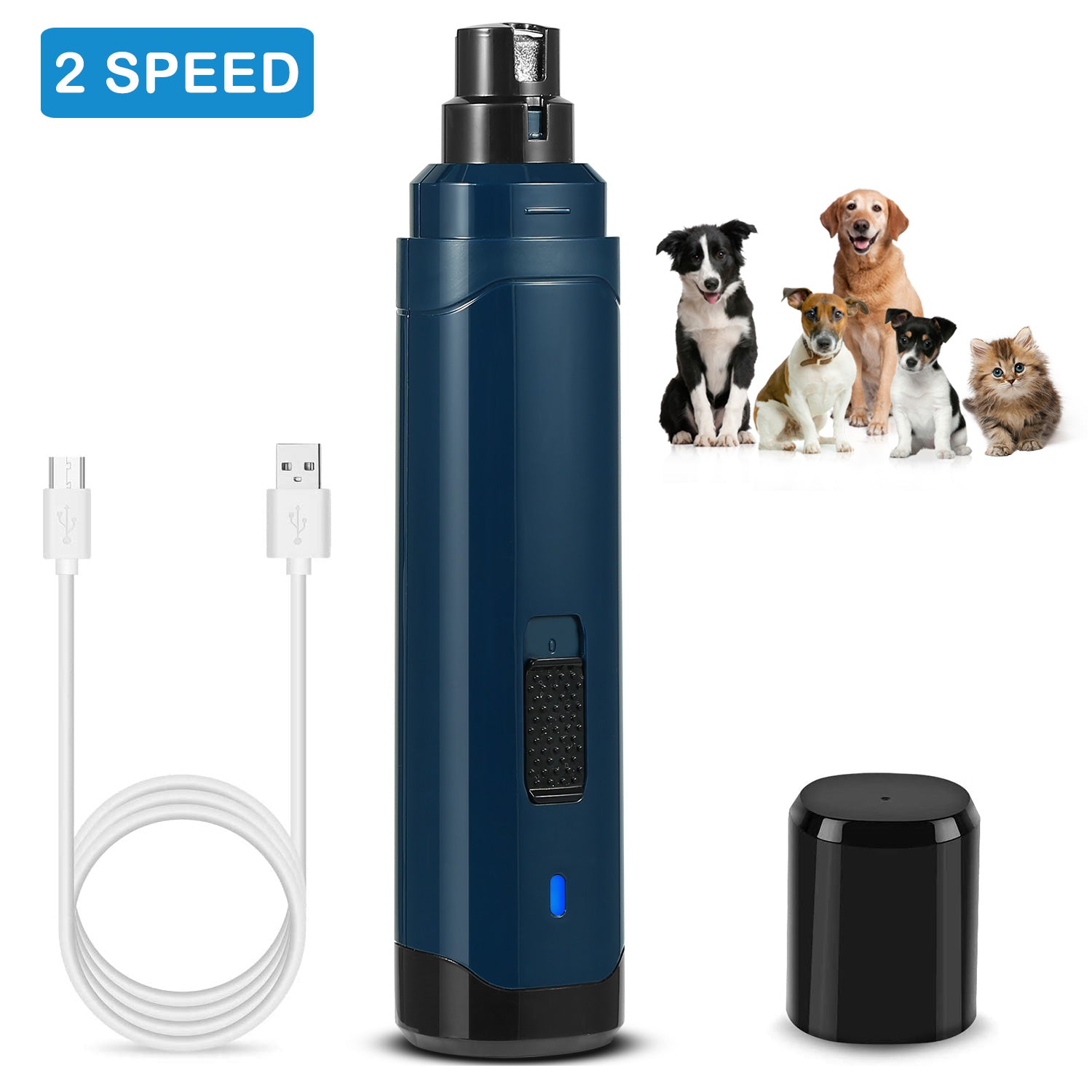 Quiet USB Rechargeable Pet Nail Grinder – 2-Speed for Dogs & Cats