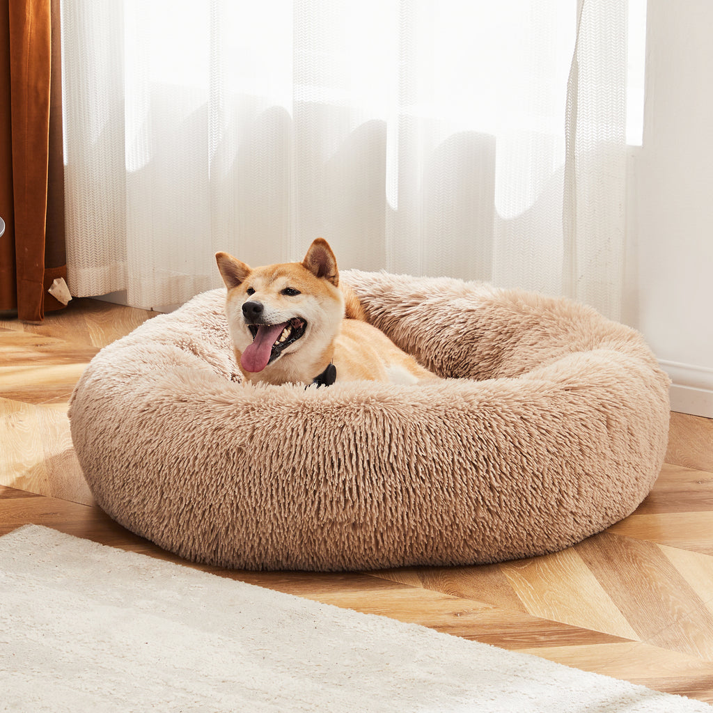 Round Fluffy Plush Pet Bed – Anti-Slip Faux Fur, 4 Sizes