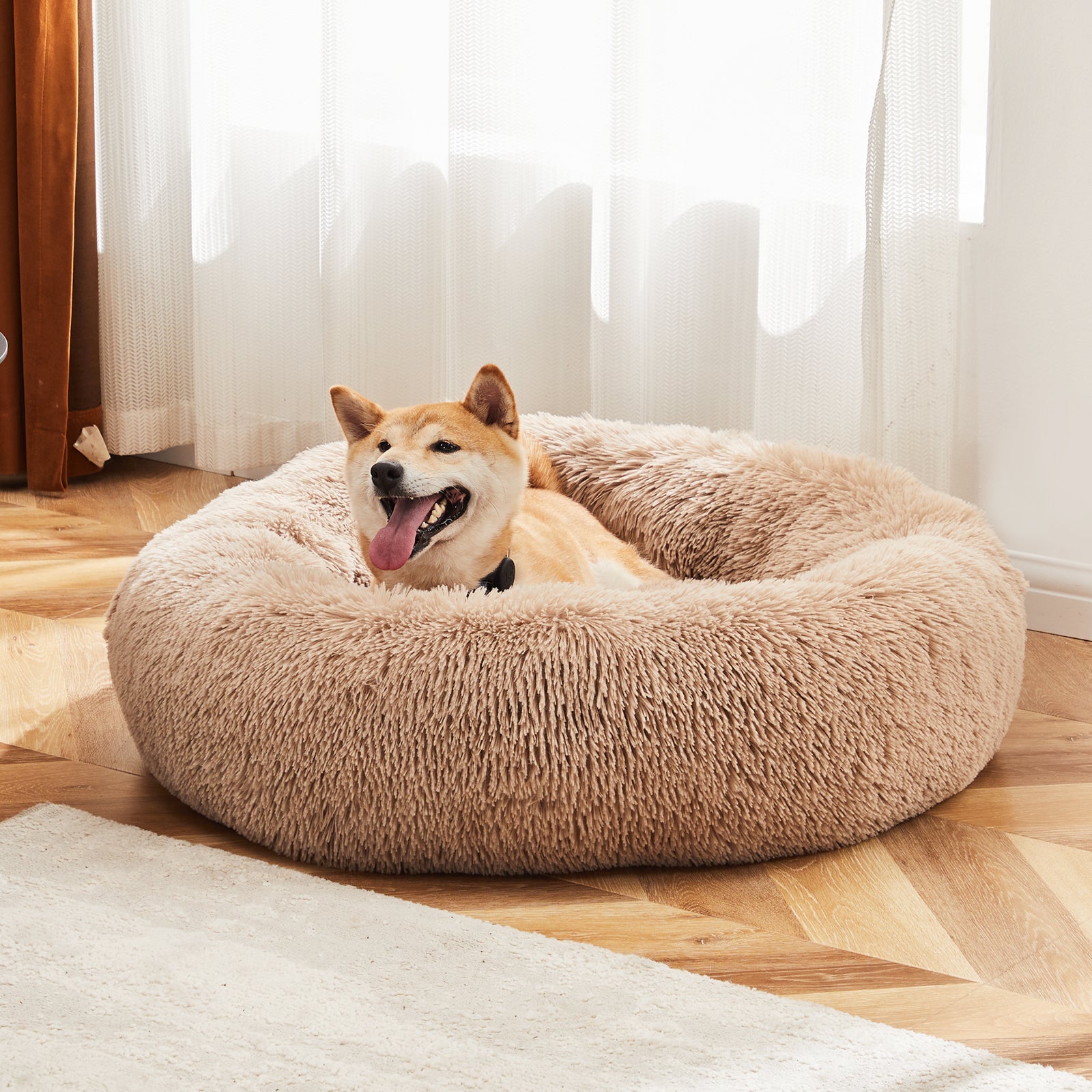 Round Fluffy Plush Pet Bed – Anti-Slip Faux Fur, 4 Sizes
