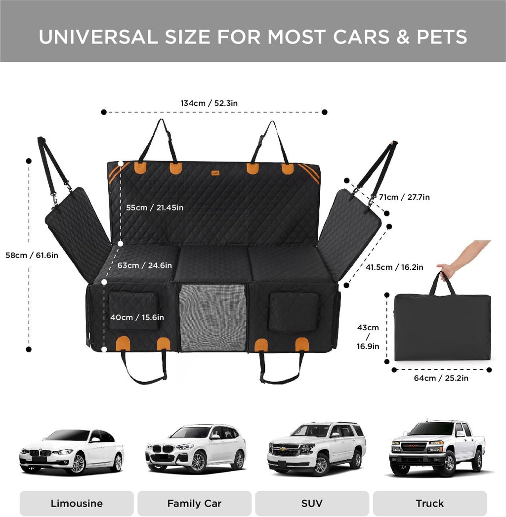Dog Car Back Seat Cover & Hammock – Waterproof, Non-Slip, Holds 400 lbs