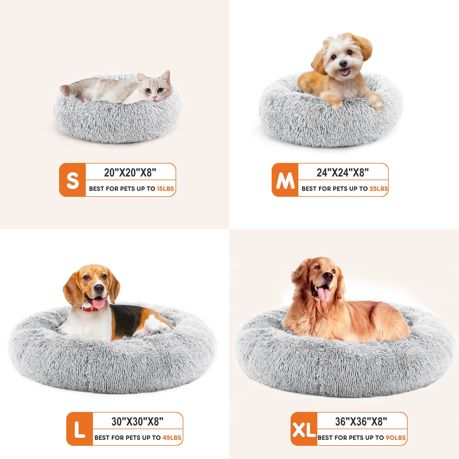 Round Fluffy Plush Pet Bed – Anti-Slip Faux Fur, 4 Sizes
