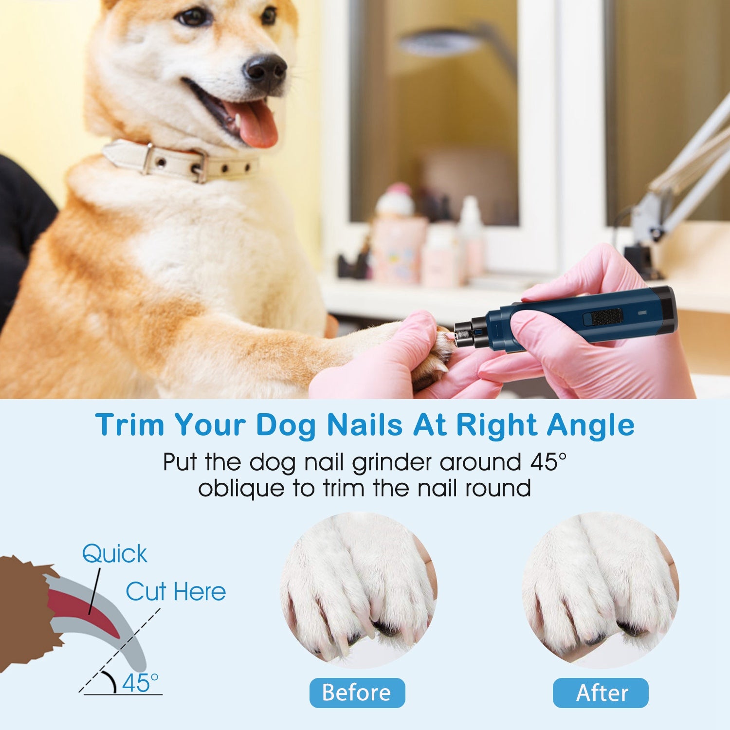Quiet USB Rechargeable Pet Nail Grinder – 2-Speed for Dogs & Cats