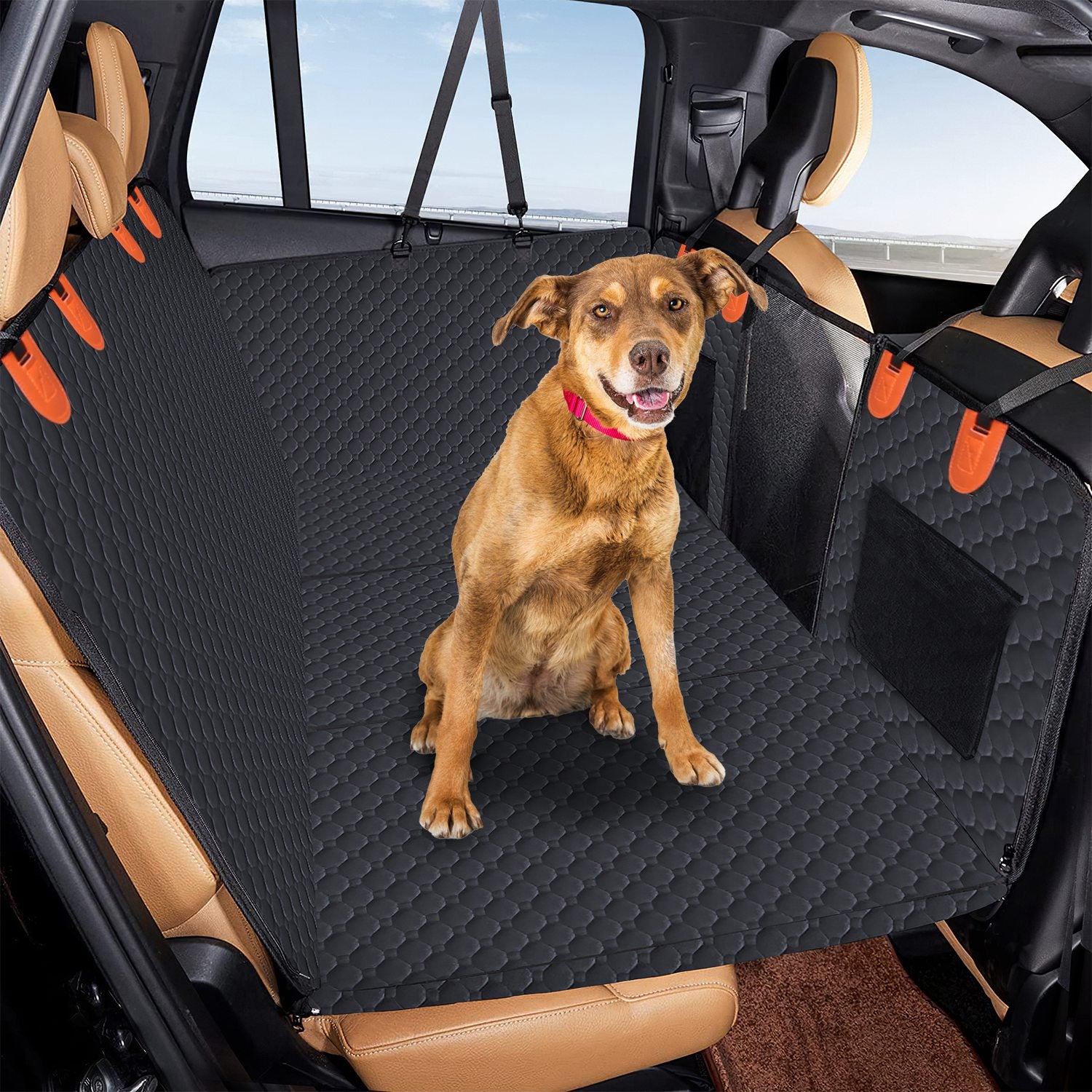 Dog Car Back Seat Cover with Zipper Mesh Window – Waterproof 600D