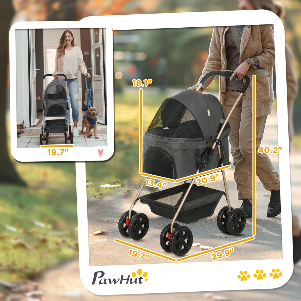 3-in-1 Foldable Pet Stroller with Detachable Carrier – Gray