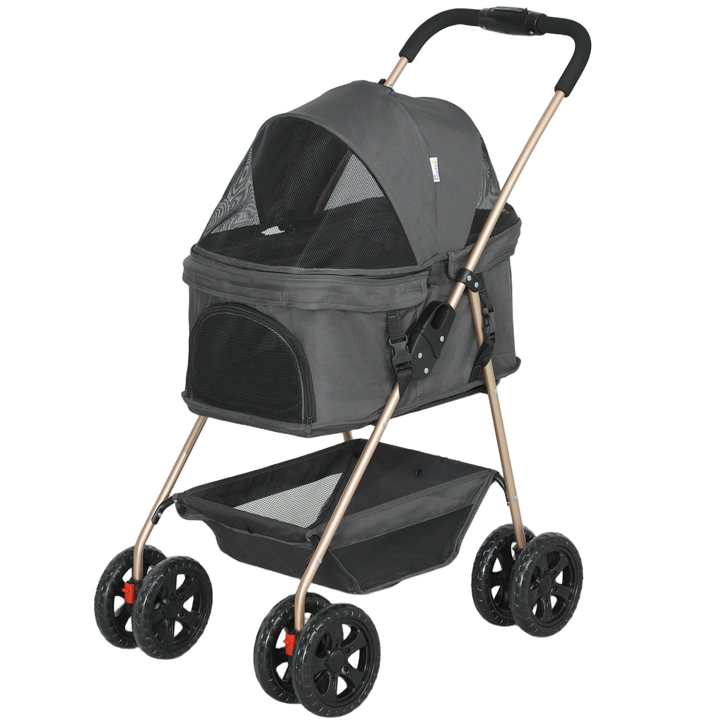 3-in-1 Foldable Pet Stroller with Detachable Carrier – Gray