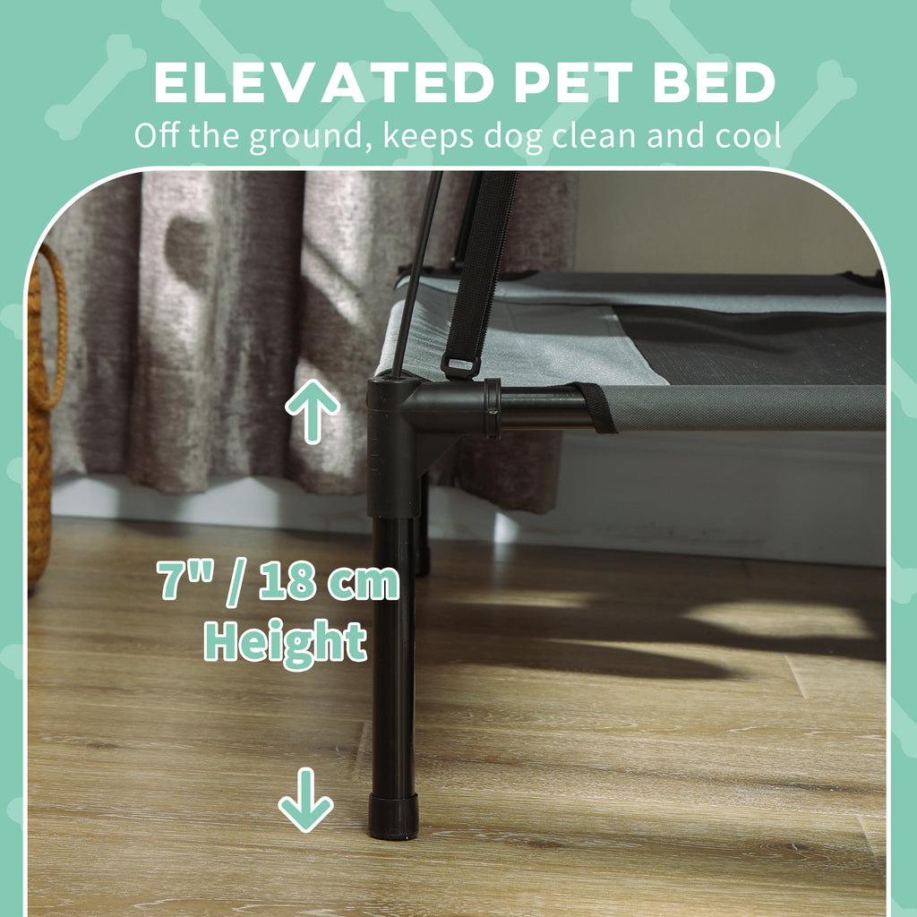 Elevated Dog Bed with Removable Canopy, Outdoor Dog Cot with UV Protection Canopy Shade, 30 inch Pet Bed for Camping, Gray