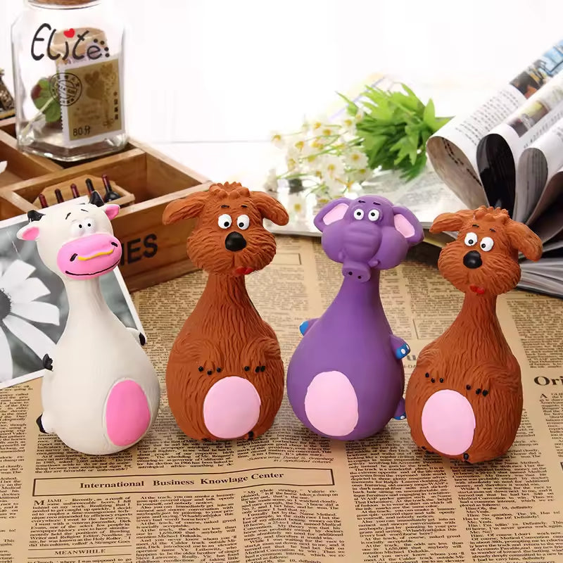 4-Pack Squeaky Latex Dog Chew Toys – Cartoon Animal Shapes